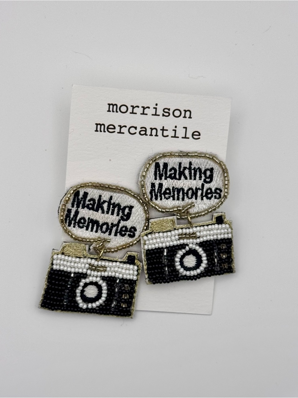 Black & Gold 'Making Memories' Camera Bead Earrings